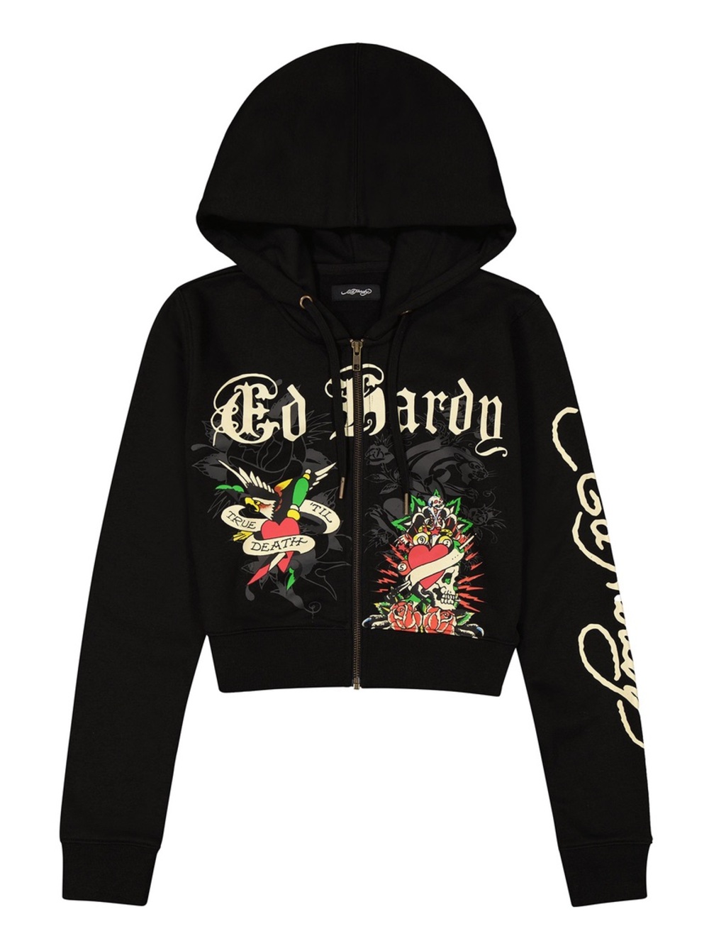 Y2K Ed Hardy Rose Skull Crop Zip Hoodie Women’s Size XL